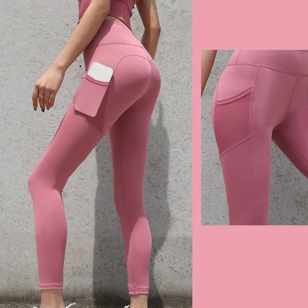 Legginsy fitness z kieszeniami – wysoki stan